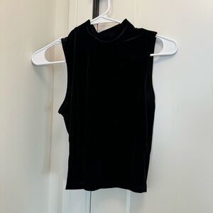 Olive & Oak Black Cropped Sleeveless Velvet Turtleneck Top